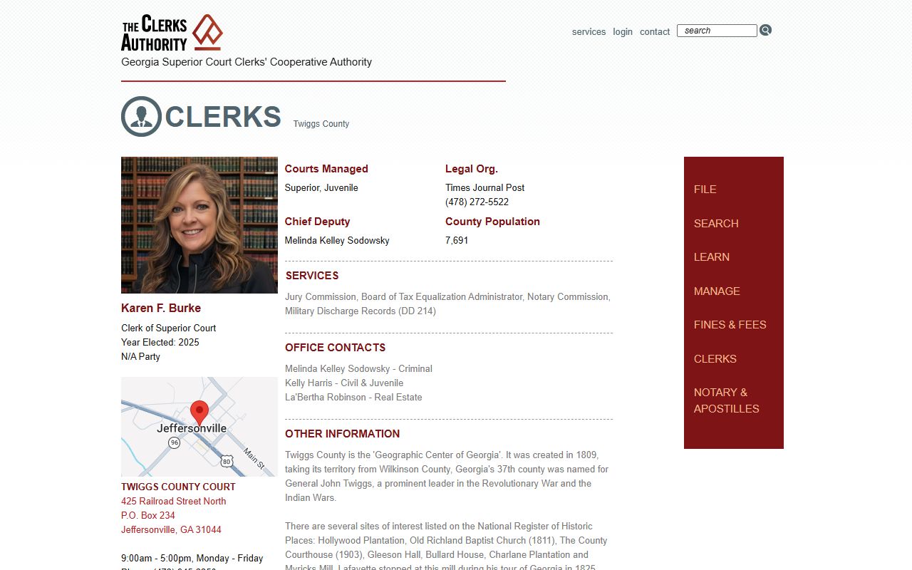 Twiggs County Clerk of Superior Court GSCCCA records listing