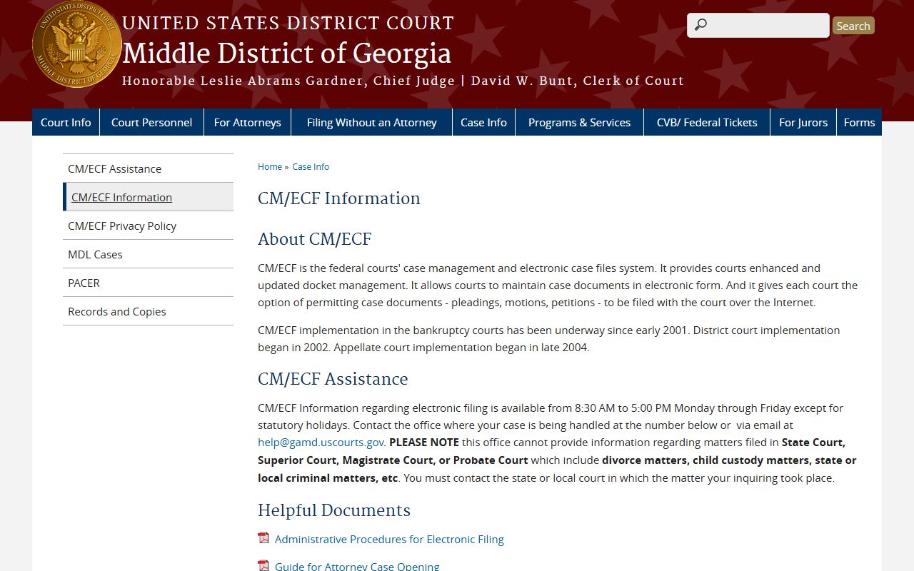 Twiggs County court dockets Middle District CM ECF information