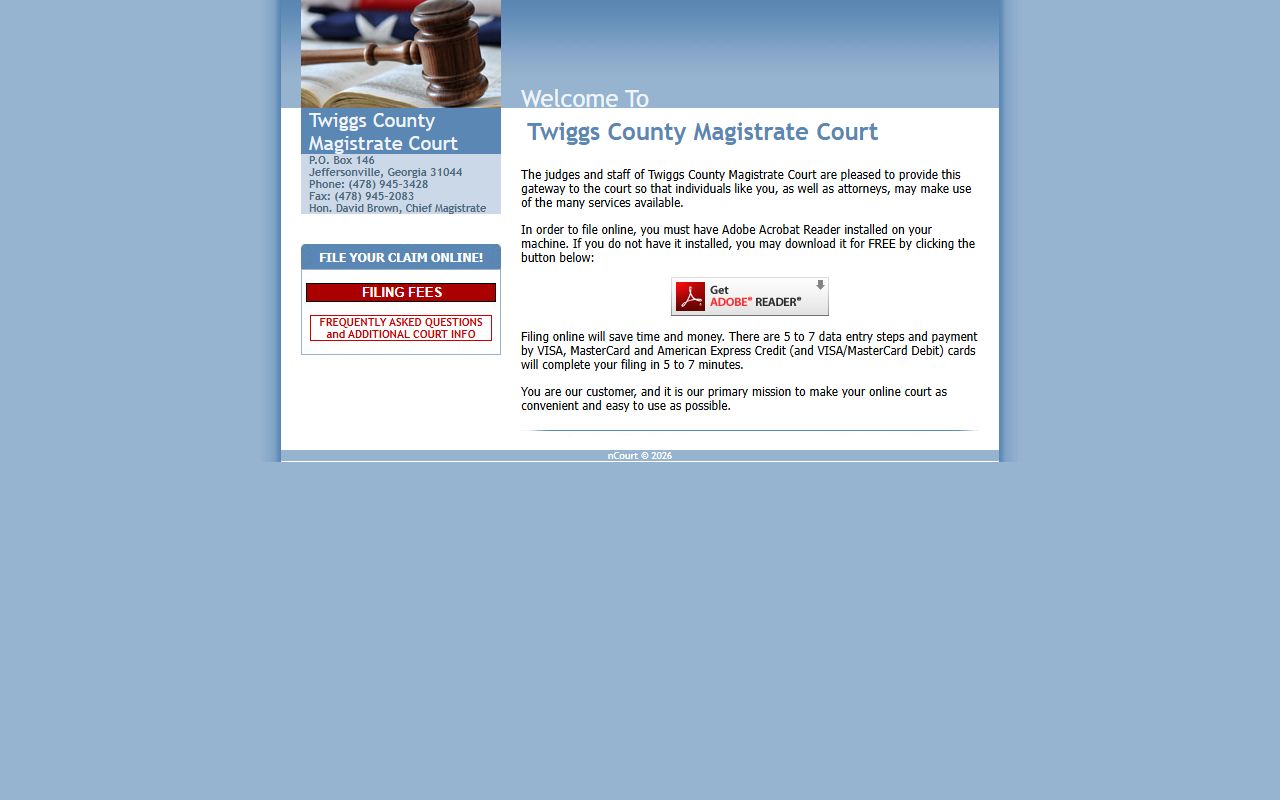 Twiggs County court dockets Magistrate Court nCourt filing gateway