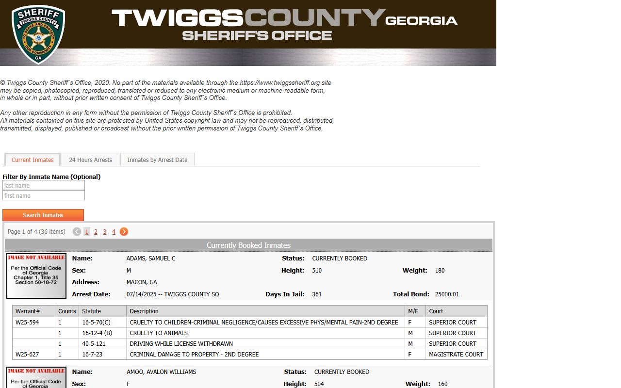 Twiggs County inmate records current inmates roster