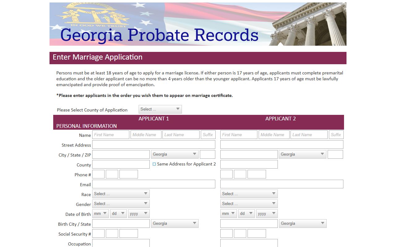 Twiggs County marriage divorce records marriage application