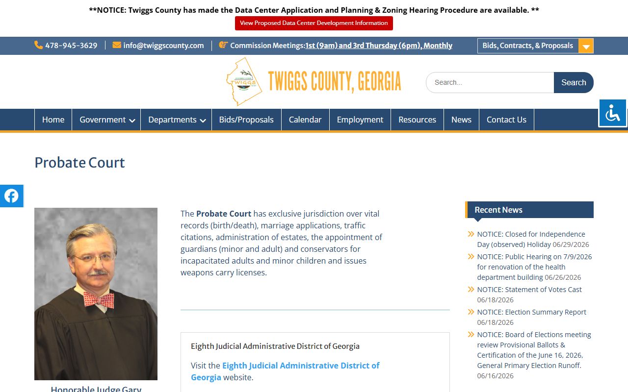 Twiggs County probate records Probate Court page
