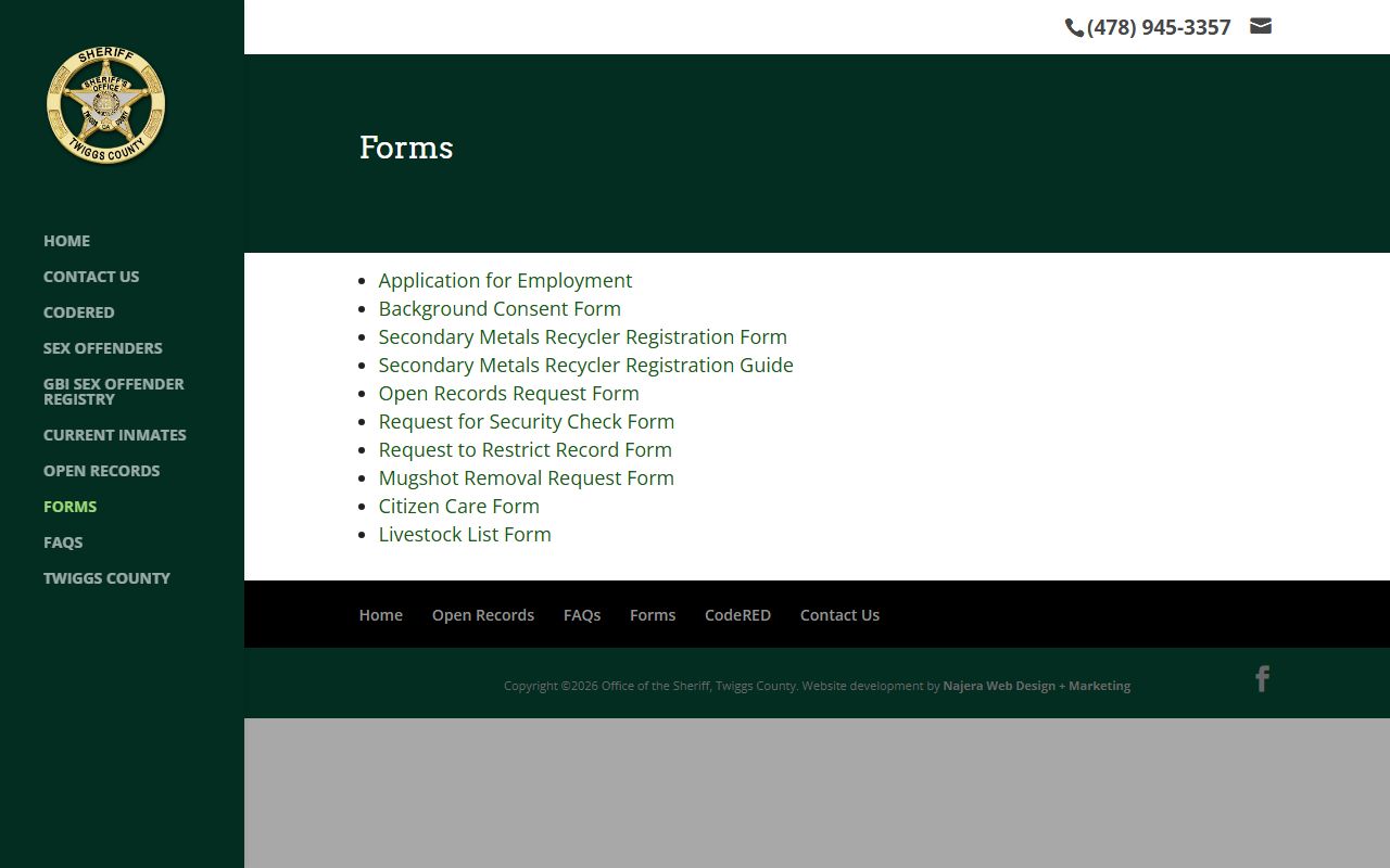 Twiggs County warrant records sheriff forms page
